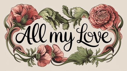 Vintage Floral Design Featuring the Quote: All my Love