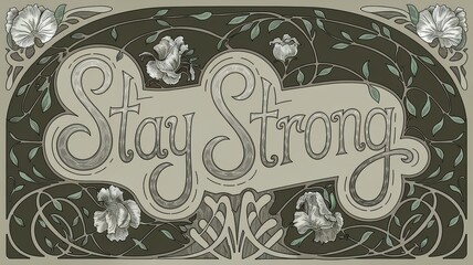 Wall Mural - Inspirational Card with Floral Elements: 'Stay Strong' Message