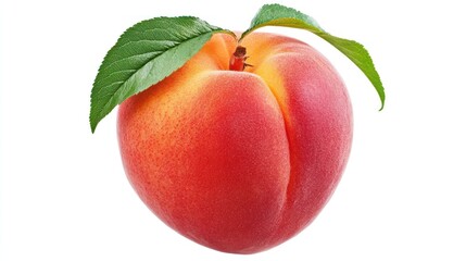 Canvas Print - A fresh peach with a green leaf, showcasing its vibrant color and natural beauty.