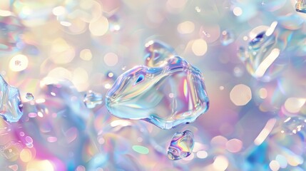 Aufkleber - Holographic shapes appearing to float and interact in a surreal, dream-like manner with a soft focus effect. Close-up photo with clean background
