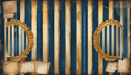 Circus-Inspired Vintage Blue and Gold Stripes for Whimsical Scrapbook Paper Design