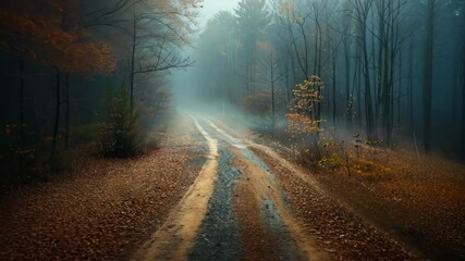 Wall Mural - Foggy rural landscape with vibrant flowers and colorful autumn trees in the early morning light