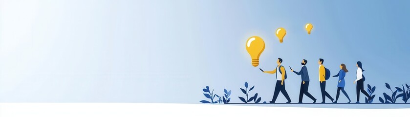 Poster - Business team brainstorming with creative light bulbs, symbolizing innovation, collaboration, and idea generation in a modern, abstract setting.