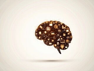 Fototapete - Digital brain concept with technology icons and symbols, representing AI, innovation, and the future of technology.