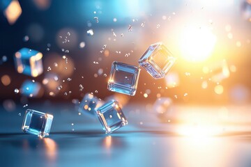 Aufkleber - Glowing abstract scene with floating crystal cubes against a vibrant background, capturing light and motion in a mesmerizing visual.