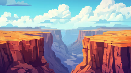 Wall Mural - Cute cartoon landscape of the grand canyon vast chasm, minimalist backgrounds, simple and colorful illustrations. Grand Canyon. Illustration