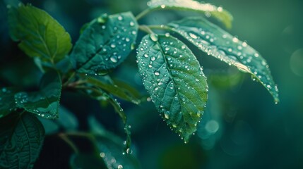 Poster - A leaf with raindrops on it