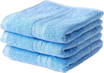 Stack of soft blue towels neatly folded, isolated on white
