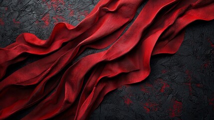 A bold Black Friday background featuring bright red sale banners draped across a dark, textured background.