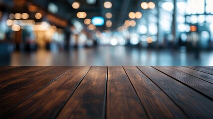 Poster - A wooden table foreground with a blurred, bustling background, suggesting a lively atmosphere.