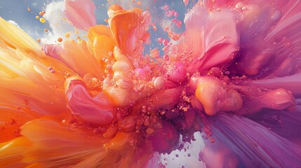 Wall Mural - A colorful abstract picture with a 3D effect that looks like paint bursting out of a tube in shades of pink and orange.