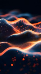 Canvas Print - A dark background with orange and blue waves of data flowing across it, creating an abstract digital landscape