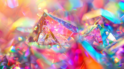 Fototapete - Radiant holographic shapes with a 3D effect, displaying a spectrum of colors and light refractions. Close-up photo with clean background