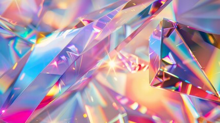 Aufkleber - Radiant holographic shapes with a 3D effect, displaying a spectrum of colors and light refractions. Close-up photo with clean background