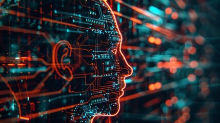 Poster - A computer generated face with a red ear and a blue eye