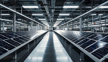 Efficient solar panel manufacturing process in a cutting-edge factory environment