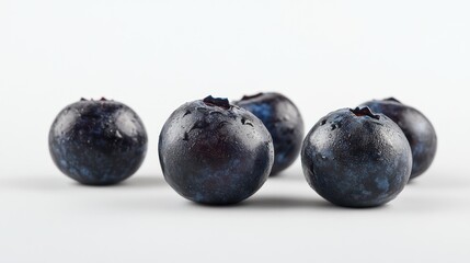 A close-up of fresh blueberries on a light background.