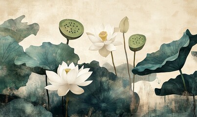 Wall Mural - There are lotus leaves and watermelon