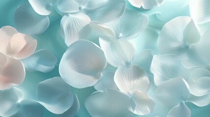 Poster - soft white flower petals gently drifting in turquoise blue water on a serene day in nature's calm en
