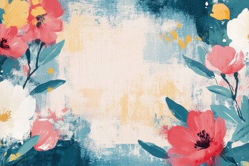 Wall Mural - Abstract Floral Painting with Pink, White, and Yellow Flowers