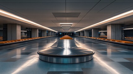 Canvas Print - A spacious, modern airport baggage claim area with sleek design and minimalistic features.