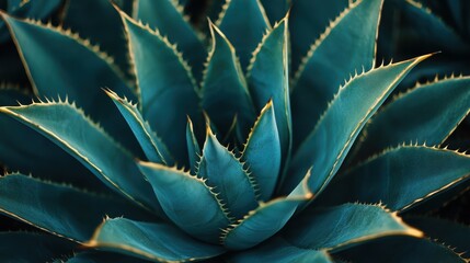 Wall Mural - Vibrant agave plant with sharp leaves growing in a sunny outdoor setting