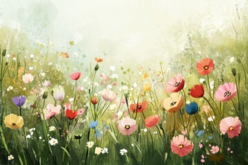 Wall Mural - Watercolor Painting of a Colorful Wildflower Meadow