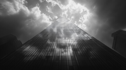 Poster - A tall building with a cloudy sky in the background