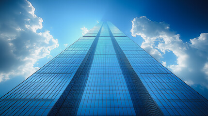 Poster - A tall building with a blue sky in the background