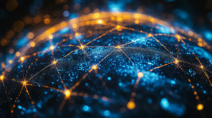 Poster - a blue and orange globe with a network of lines connecting it. concept of interconnectedness and the
