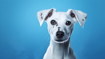 Wall Mural - portrait of a white dog with blue background