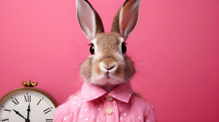 Wall Mural - rabbit on pink background