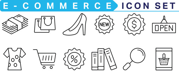 Poster -  E-commerce icon collection. Online shopping thin line icons. Shop icons vector