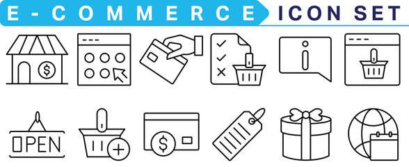 Poster -  E-commerce icon collection. Online shopping thin line icons. Shop icons vector
