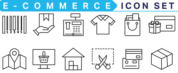 Poster -  E-commerce icon collection. Online shopping thin line icons. Shop icons vector