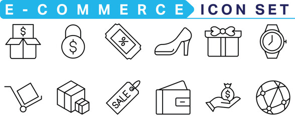 Poster -  E-commerce icon collection. Online shopping thin line icons. Shop icons vector