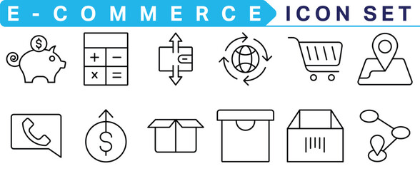 Poster -  E-commerce icon collection. Online shopping thin line icons. Shop icons vector