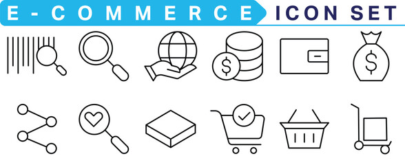 Poster -  E-commerce icon collection. Online shopping thin line icons. Shop icons vector