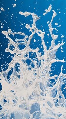 Wall Mural - White Paint Splashes on Blue Background, Abstract Image, Texture, Pattern Background, Wallpaper, Cover and Screen of Smartphone, PC, Laptop, 9:16 and 16:9 Format