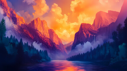 Grand canyon river landscape in forest on mountain, nature wallpaper. generative ai. canyon. illustration. Grand Canyon. Illustration