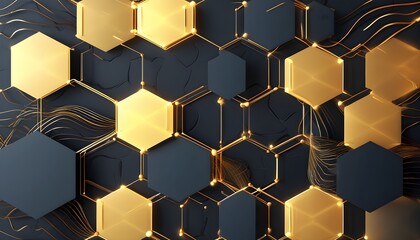 Wall Mural - Elegant abstract background featuring golden lines and hexagonal patterns in a captivating design