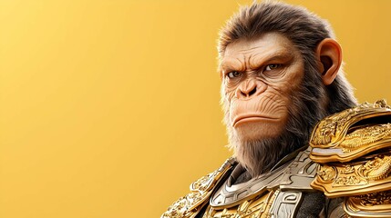 Poster - Powerful Chimpanzee Warrior in Golden Armor  Close up Portrait