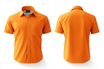 Canvas Print - Orange Short Sleeve Button Up Shirt Mockup Front and Back