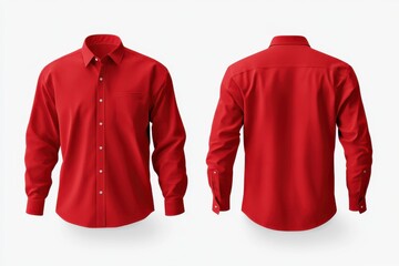 Canvas Print - Red Long Sleeve Dress Shirt Mockup Front and Back View