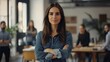 © Johannes - Creative, portrait and confident woman at work for startup company or agency, plan and designer for advertising business, Female person, arms crossed and employees, proud and together for teamwork