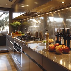 Wall Mural - Modern Kitchen with Marble Countertops and Stainless Steel Appliances