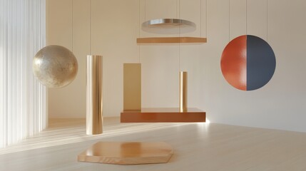 Poster - minimalistic composition with geometric hanging objects