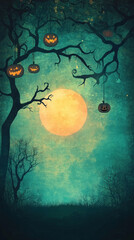 Halloween decoration background with spooky elements and copy space.