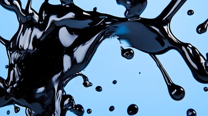 Wall Mural - Black Paint Splashes on Blue Background, Abstract Image, Texture, Pattern Background, Wallpaper, Cover and Screen of Smartphone, PC, Laptop, 9:16 and 16:9 Format