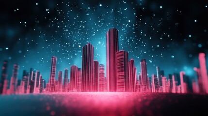 Wall Mural - a futuristic cityscape with towering buildings, each representing a different digital platform, conn
